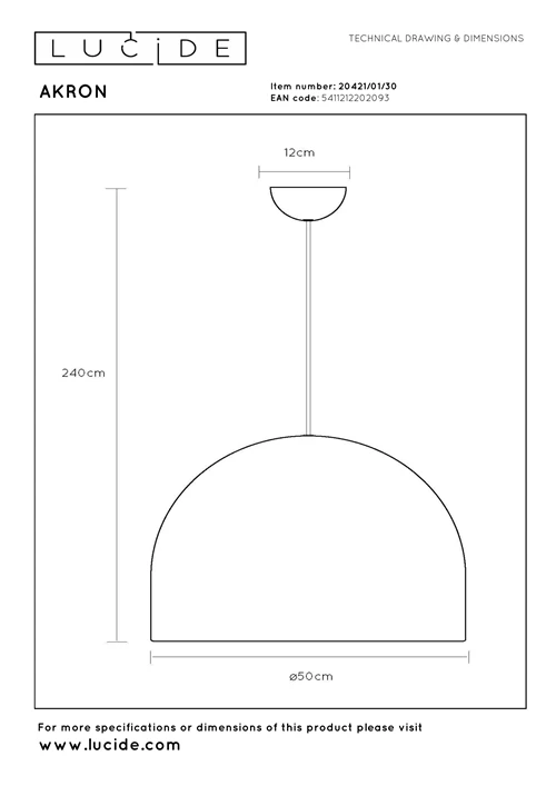 Lucide AKRON - Suspension - Ø 50 cm - 1xE27 - Noir | Premium - technique